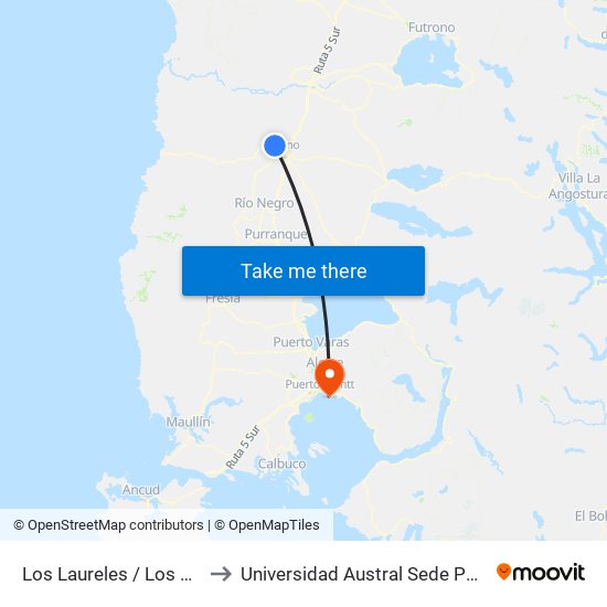 Los Laureles / Los Cafelates to Universidad Austral Sede Puerto Montt map