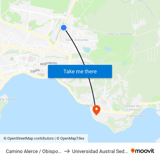 Camino Alerce / Obispo Juan Gonzalez to Universidad Austral Sede Puerto Montt map