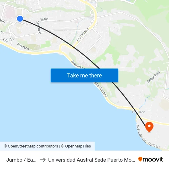 Jumbo / Easy to Universidad Austral Sede Puerto Montt map