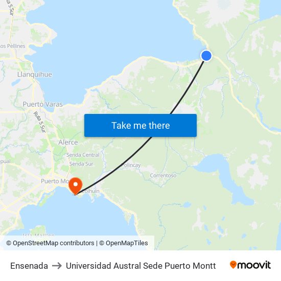 Ensenada to Universidad Austral Sede Puerto Montt map