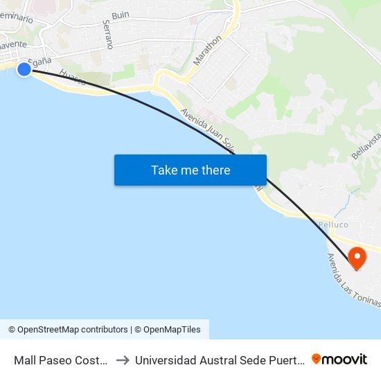 Mall Paseo Costanera to Universidad Austral Sede Puerto Montt map