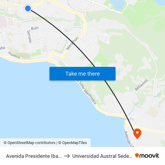 Avenida Presidente Ibañez / Ejército to Universidad Austral Sede Puerto Montt map