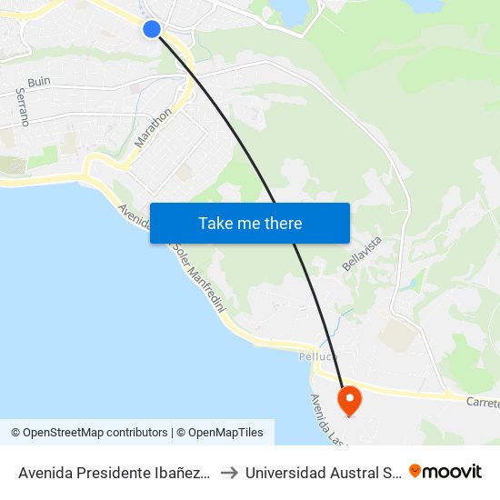 Avenida Presidente Ibañez / Volcán Michimavida to Universidad Austral Sede Puerto Montt map