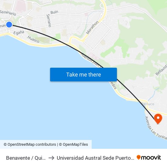 Benavente / Quillota to Universidad Austral Sede Puerto Montt map