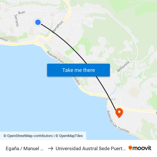 Egaña / Manuel Montt to Universidad Austral Sede Puerto Montt map