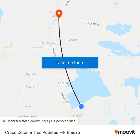 Cruce Colonia Tres Puentes to Inacap map