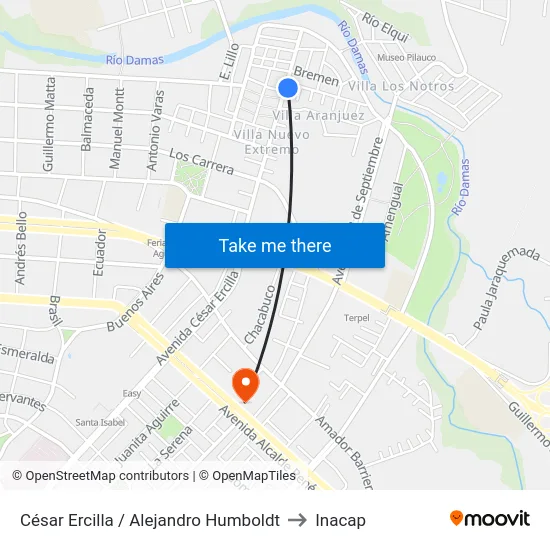 César Ercilla / Alejandro Humboldt to Inacap map