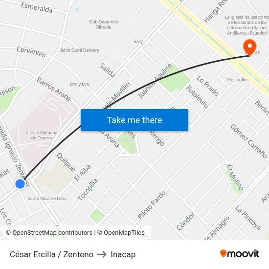 César Ercilla / Zenteno to Inacap map