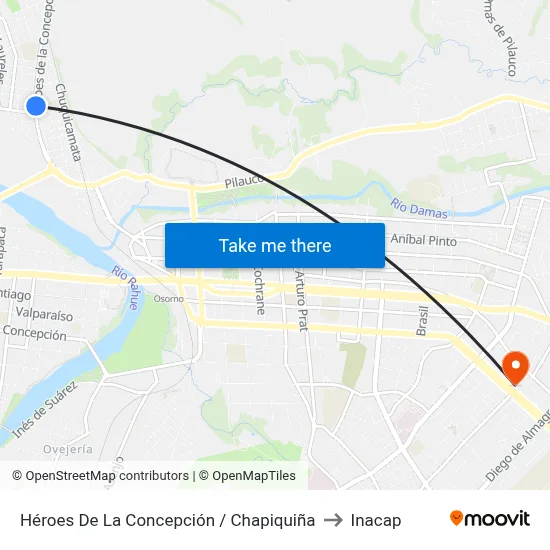 Héroes De La Concepción / Chapiquiña to Inacap map