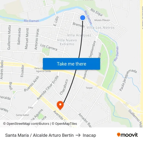 Santa María / Alcalde Arturo Bertín to Inacap map