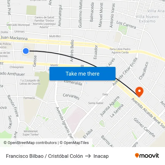Francisco Bilbao / Cristóbal Colón to Inacap map