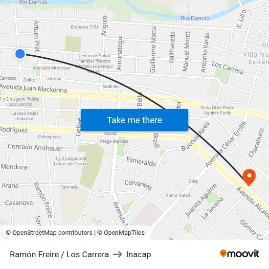 Ramón Freire / Los Carrera to Inacap map