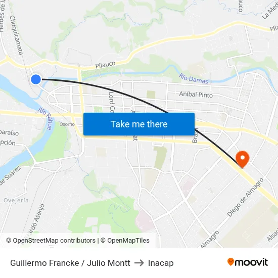 Guillermo Francke / Julio Montt to Inacap map