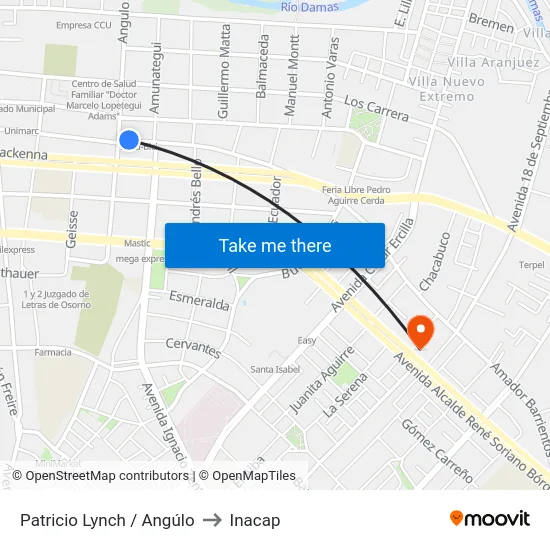 Patricio Lynch / Angúlo to Inacap map