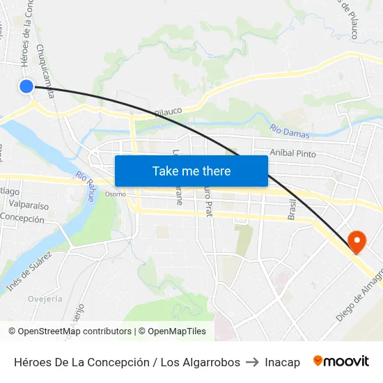 Héroes De La Concepción / Los Algarrobos to Inacap map