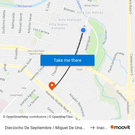 Dieciocho De Septiembre / Miguel De Unamuno to Inacap map