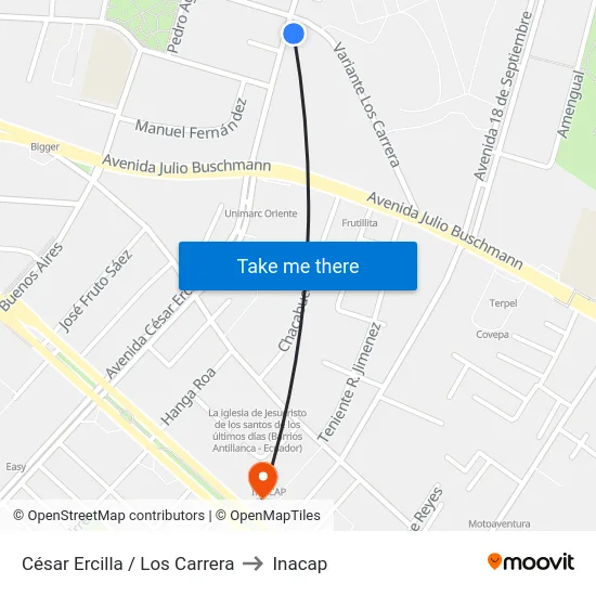 César Ercilla / Los Carrera to Inacap map