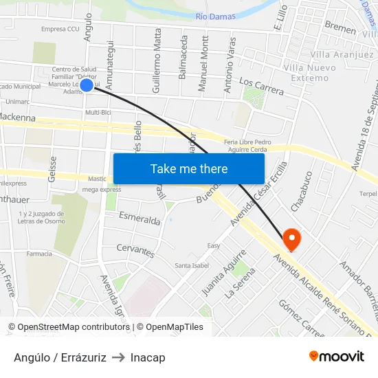 Angúlo / Errázuriz to Inacap map