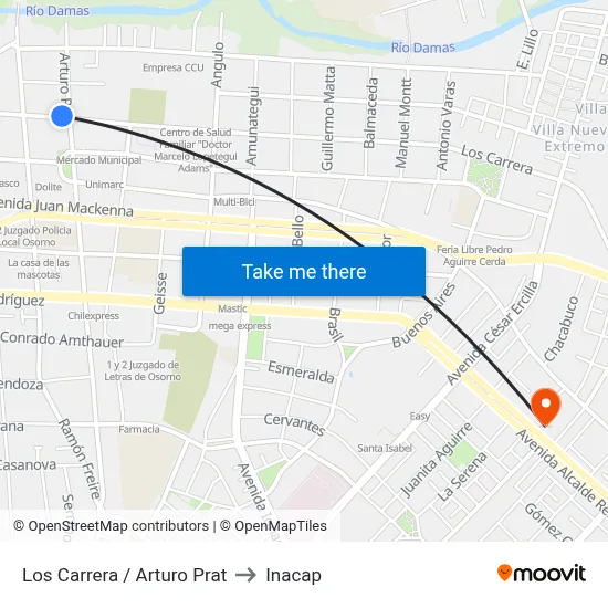 Los Carrera / Arturo Prat to Inacap map
