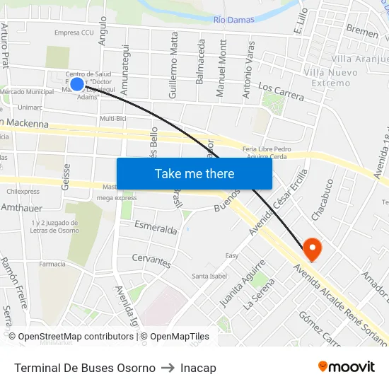 Terminal De Buses Osorno to Inacap map