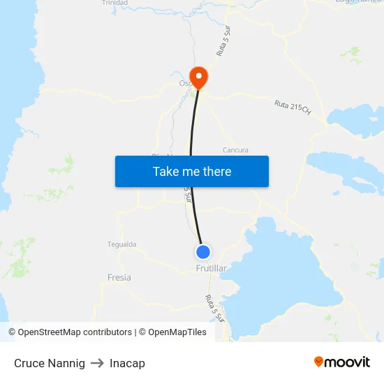 Cruce Nannig to Inacap map