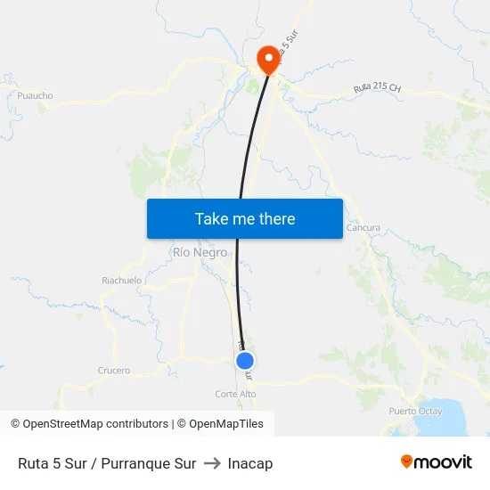 Ruta 5 Sur / Purranque Sur to Inacap map