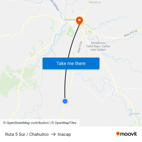 Ruta 5 Sur / Chahuilco to Inacap map