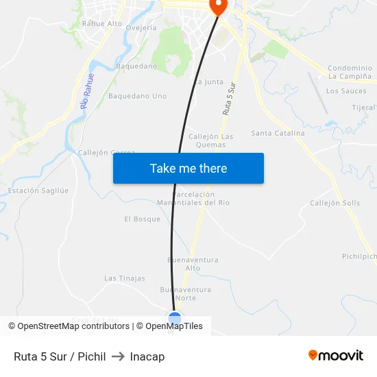 Ruta 5 Sur / Pichil to Inacap map
