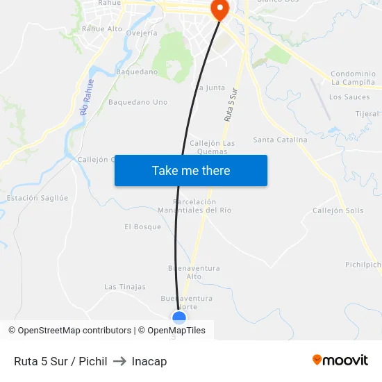 Ruta 5 Sur / Pichil to Inacap map