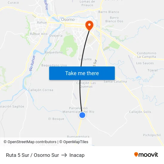 Ruta 5 Sur / Osorno Sur to Inacap map