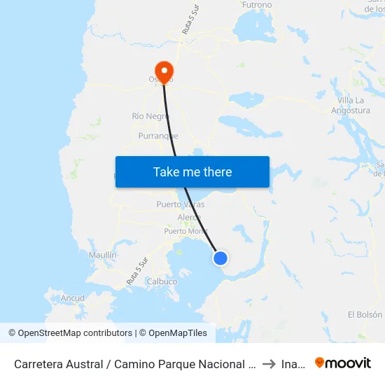 Carretera Austral / Camino Parque Nacional Alerce Andino to Inacap map