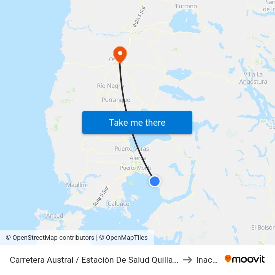 Carretera Austral / Estación De Salud Quillaipe to Inacap map
