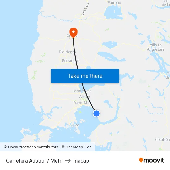 Carretera Austral / Metri to Inacap map