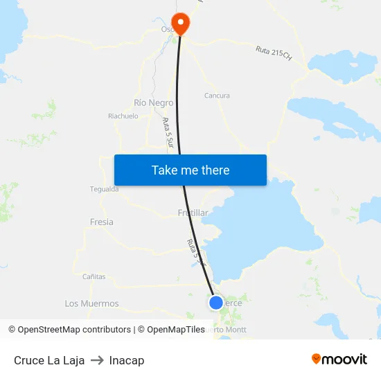 Cruce La Laja to Inacap map