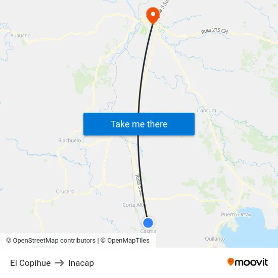 El Copihue to Inacap map