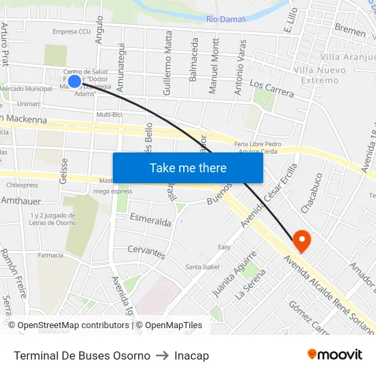 Terminal De Buses Osorno to Inacap map