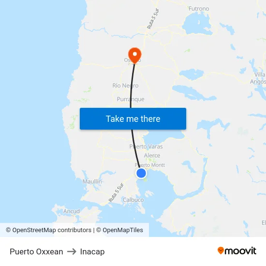 Puerto Oxxean to Inacap map