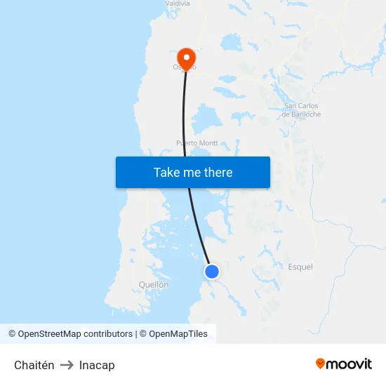 Chaitén to Inacap map