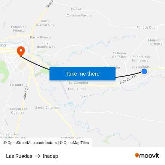 Las Ruedas to Inacap map