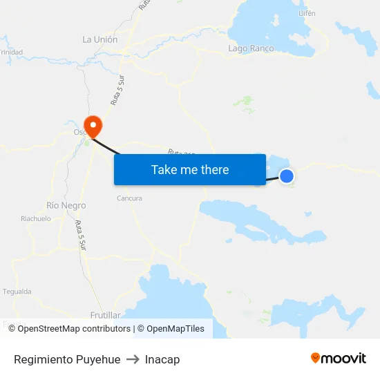 Regimiento Puyehue to Inacap map