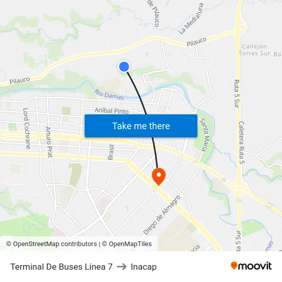 Terminal De Buses Línea 7 to Inacap map