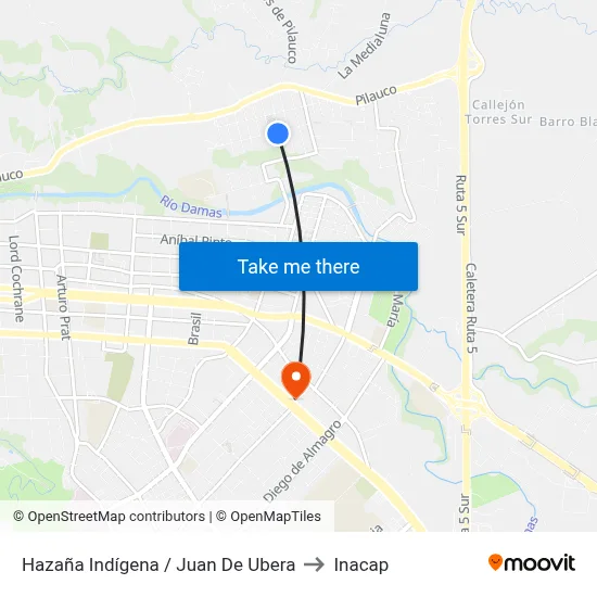 Hazaña Indígena / Juan De Ubera to Inacap map