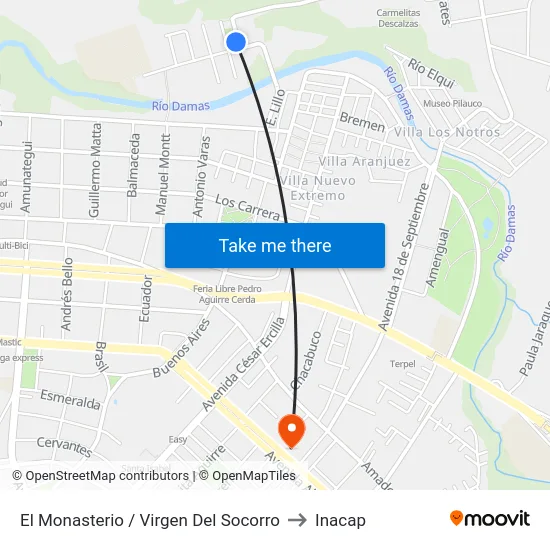 El Monasterio / Virgen Del Socorro to Inacap map