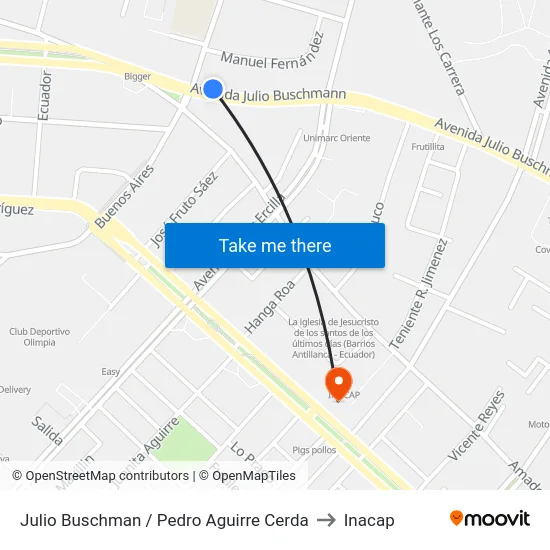 Julio Buschman / Pedro Aguirre Cerda to Inacap map