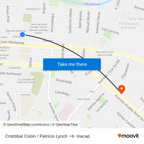 Cristóbal Colón / Patricio Lynch to Inacap map