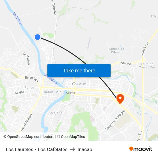 Los Laureles / Los Cafelates to Inacap map