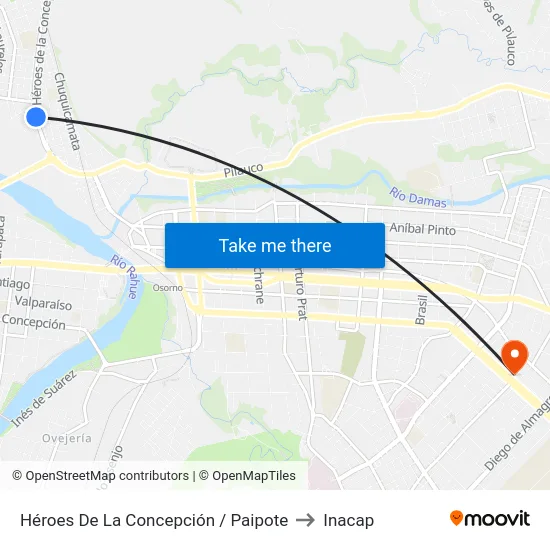 Héroes De La Concepción / Paipote to Inacap map