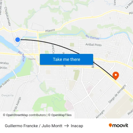 Guillermo Francke / Julio Montt to Inacap map