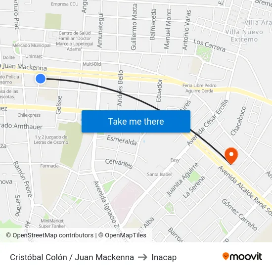 Cristóbal Colón / Juan Mackenna to Inacap map