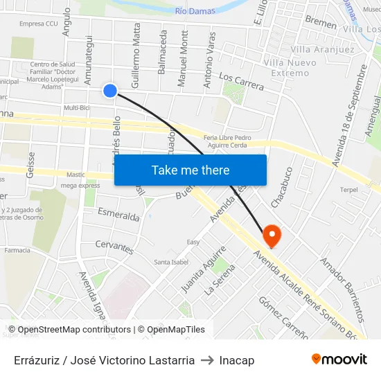 Errázuriz / José Victorino Lastarria to Inacap map